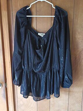 NWT Savanna Jane 2X Boho Peasant Top – Black Metallic Sparkle, Flowy Festival